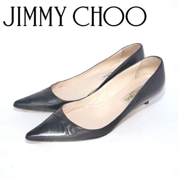 JIMMY CHOO Vintage Black Leather Pointed Toe Pumps, Size 38 - Picture 1 of 8